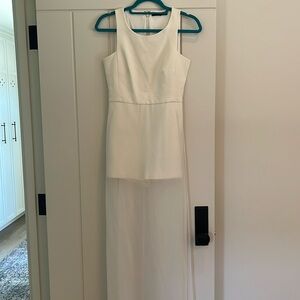 BCBGMAXAZRIA white short romper with sheer skirt